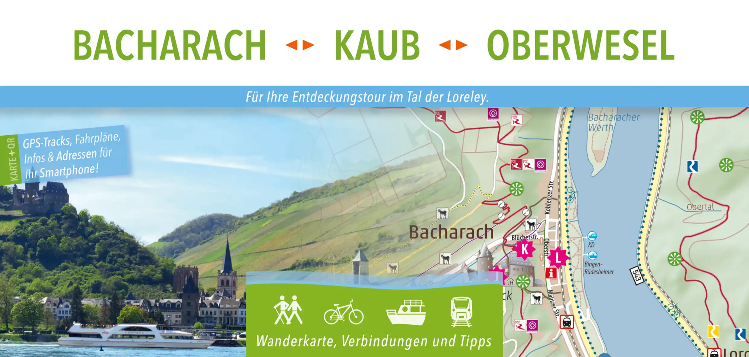Wanderkarte Bacharach, Kaub und Oberwesel