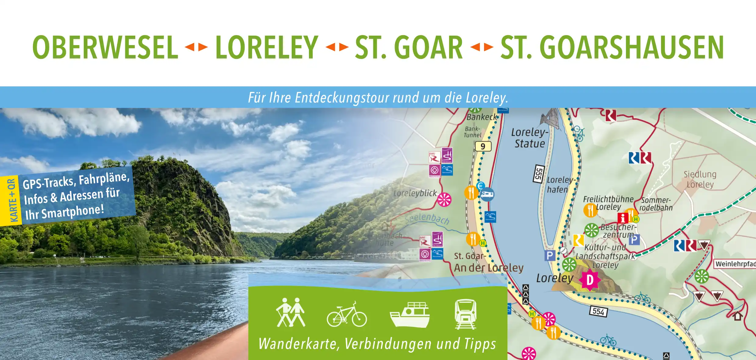 Wanderkarte Oberwesel, Loreley, St. Goar und St. Goarshausen